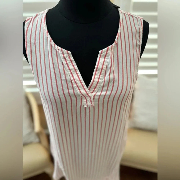 BeachLunchLounge | White with Red Stripe Sleeveless Tunic Dress - Size S - Picture 2 of 5